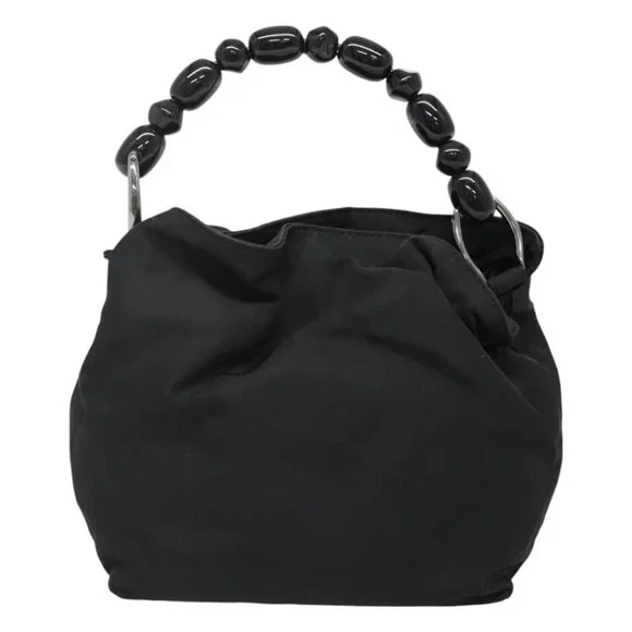Christian Dior Maris Pearl Hand Bag Nylon Black Silver